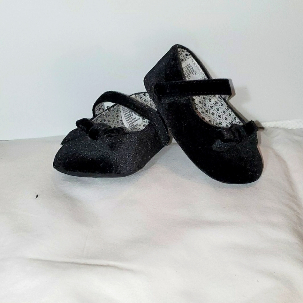 Janie and Jack Black Velvet Crib Mary Jane Shoes